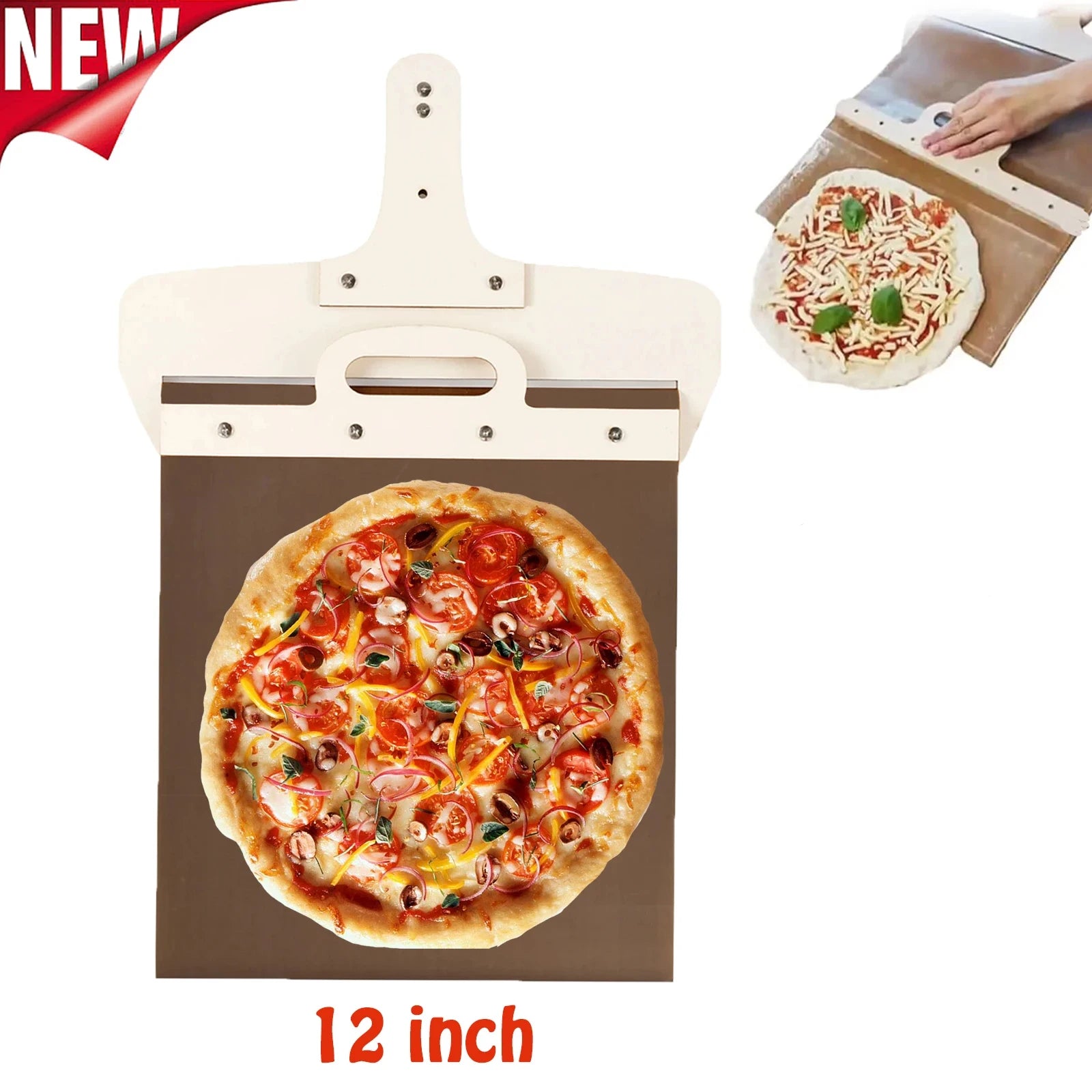 Premium Sliding Pizza Peel with Detachable Wooden Handle