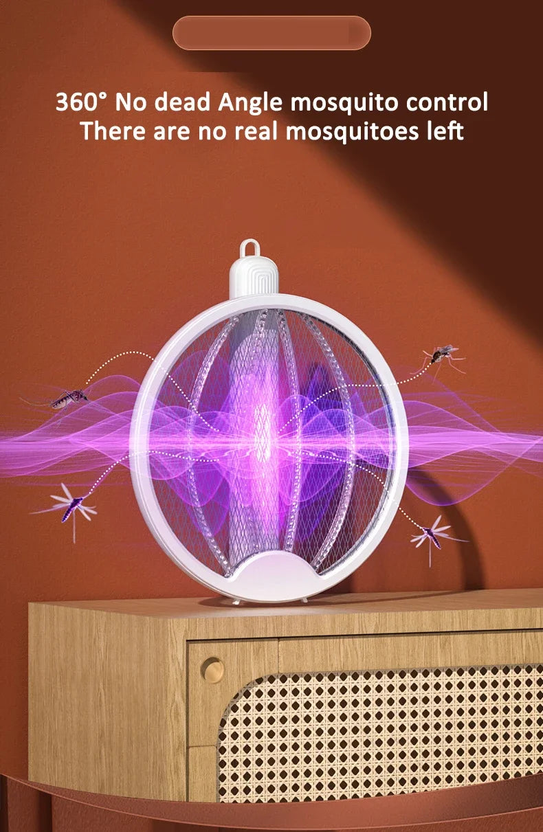 Foldable USB Electric Mosquito Zapper – 4-in-1 Silent Insect Killer Racket
