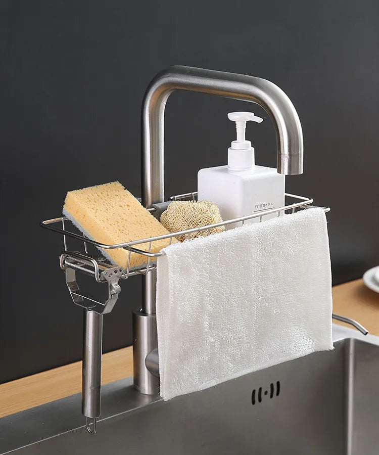 Adjustable Stainless Steel Faucet Organizer for Sink Storage