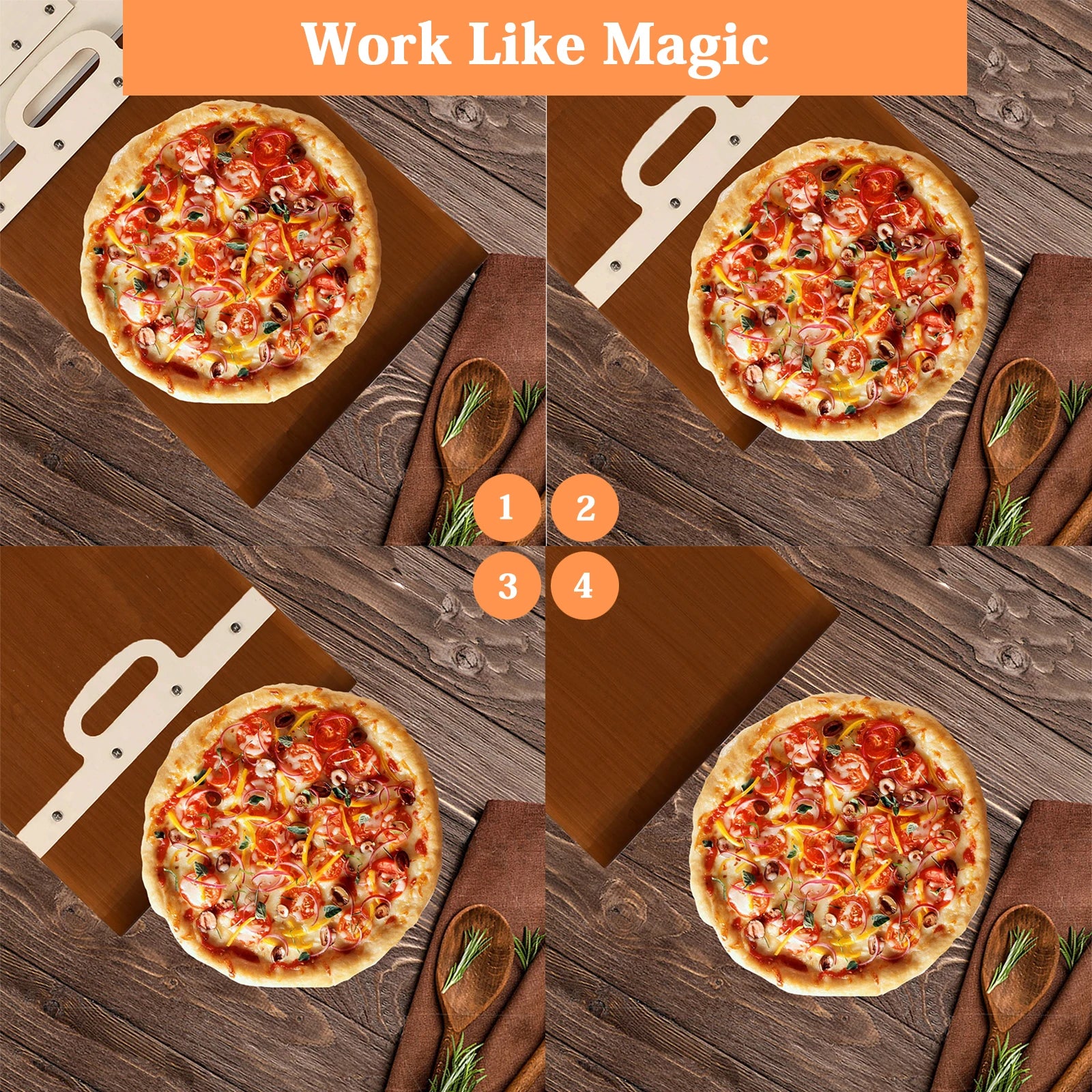 Premium Sliding Pizza Peel with Detachable Wooden Handle