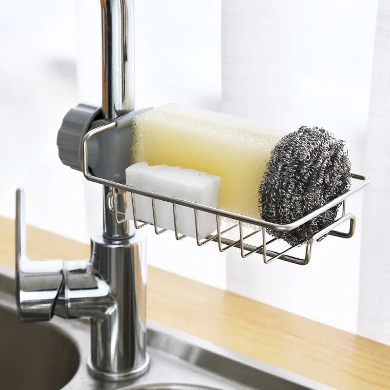 Adjustable Stainless Steel Faucet Organizer for Sink Storage
