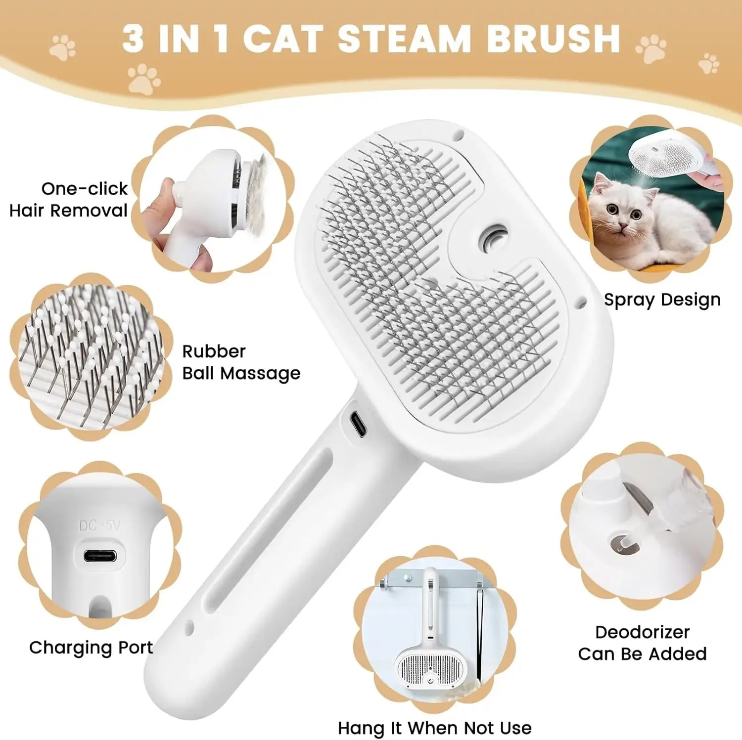 Pet Grooming Mist Comb – Self-Cleaning Dematting Brush with Built-in Humidifier