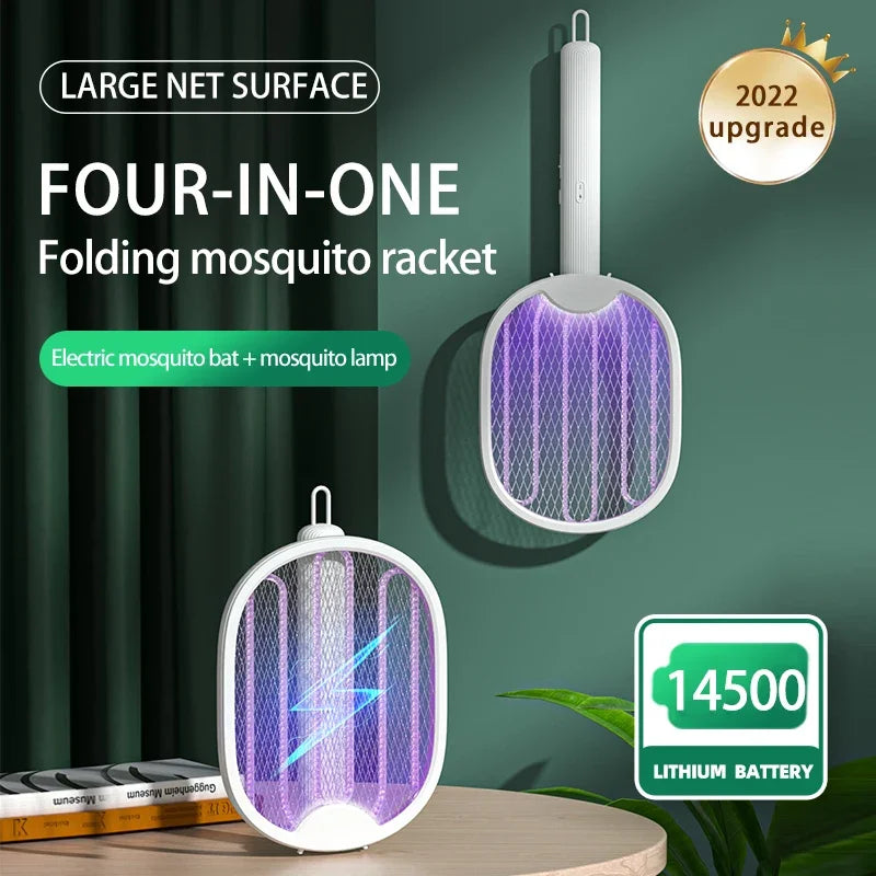Foldable USB Electric Mosquito Zapper – 4-in-1 Silent Insect Killer Racket