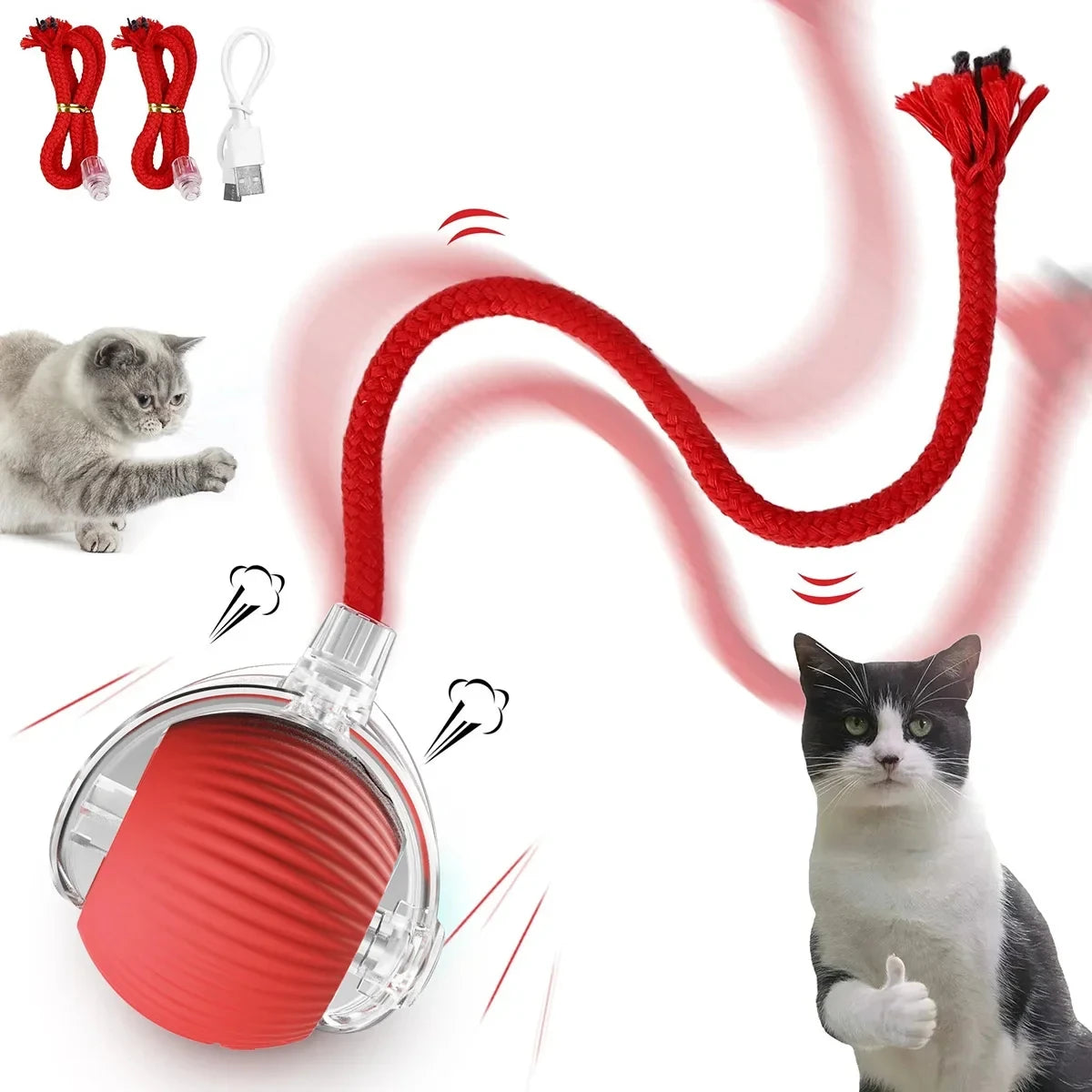 USB Rechargeable Smart Rolling Cat Toy – Type-C Charging Interactive Ball