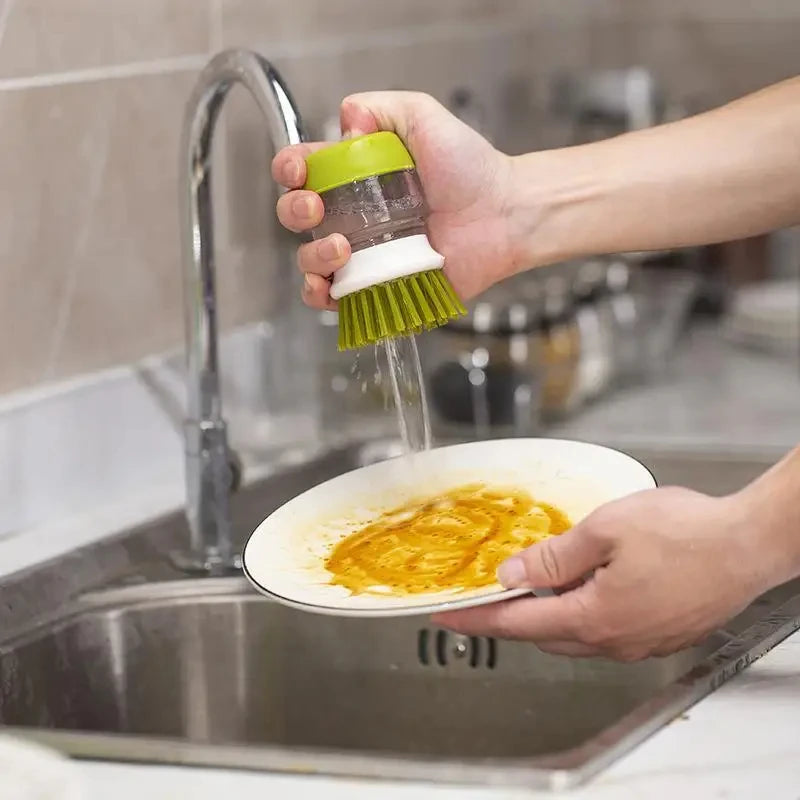 Multi-Use Soap Dispensing Dish Brush with Storage Tray