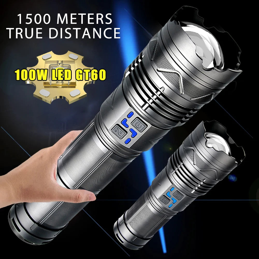 High-Power LED Flashlight – Rechargeable, Long-Range, Tactical Outdoor Torch