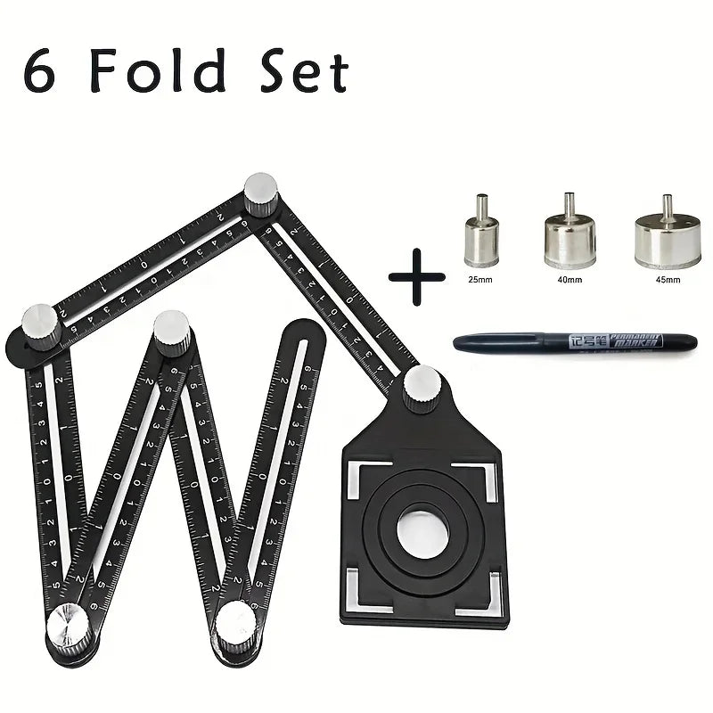 6-Fold Multi-Angle Measuring Ruler & Tile Hole Locator Tool Set