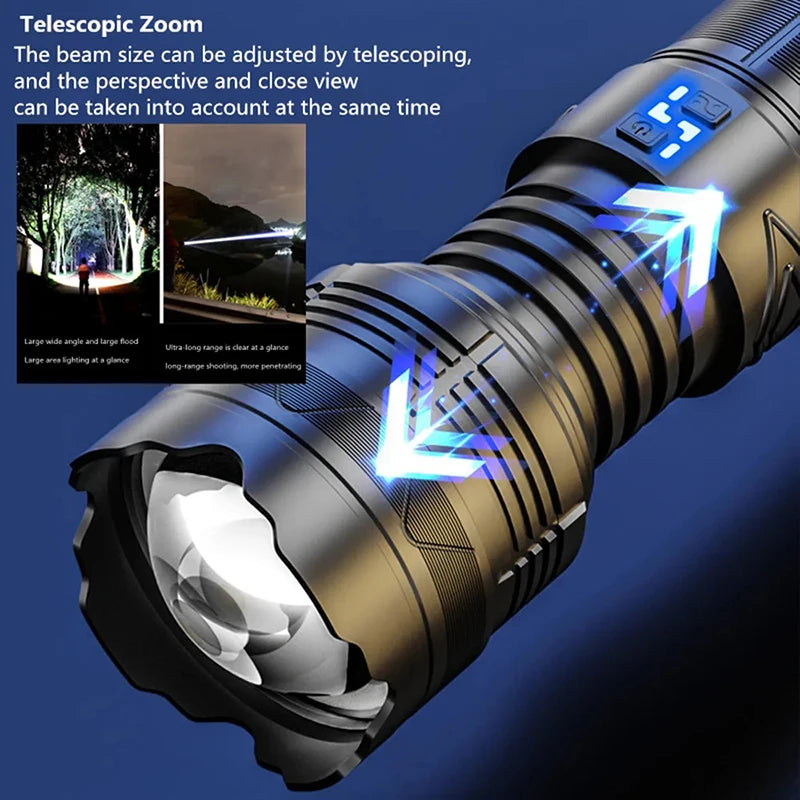 High-Power LED Flashlight – Rechargeable, Long-Range, Tactical Outdoor Torch