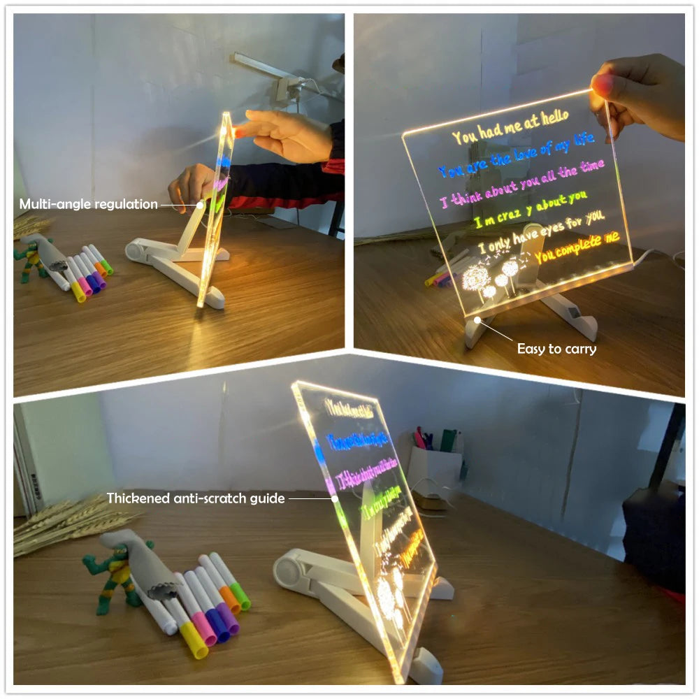 LED Acrylic Message Board with Night Light & Colorful Pens