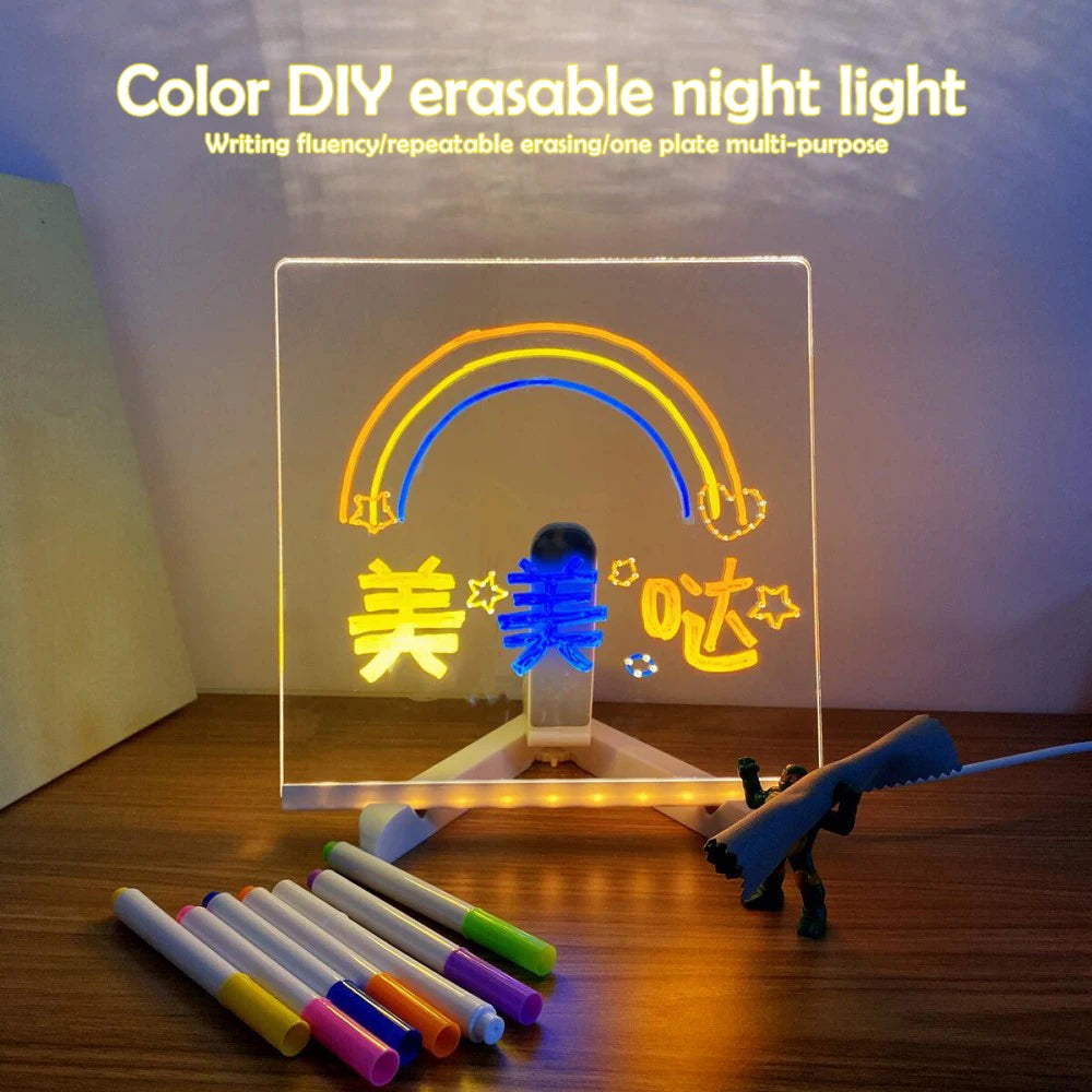 LED Acrylic Message Board with Night Light & Colorful Pens