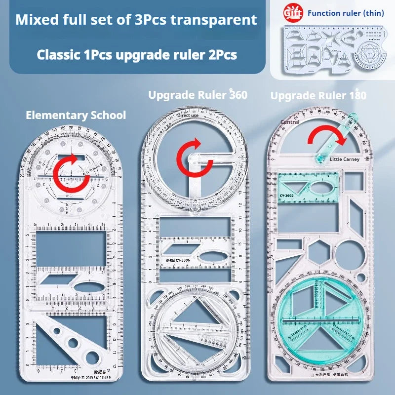 Multifunctional Geometry Ruler with Rotating Protractor