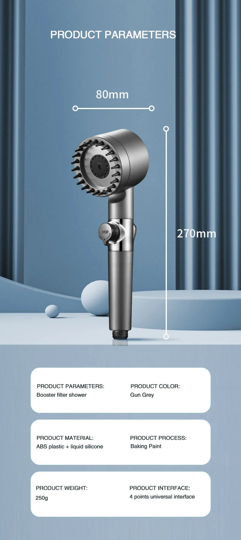 High-Pressure Shower Head with Adjustable Spray & Built-in Massage Brush