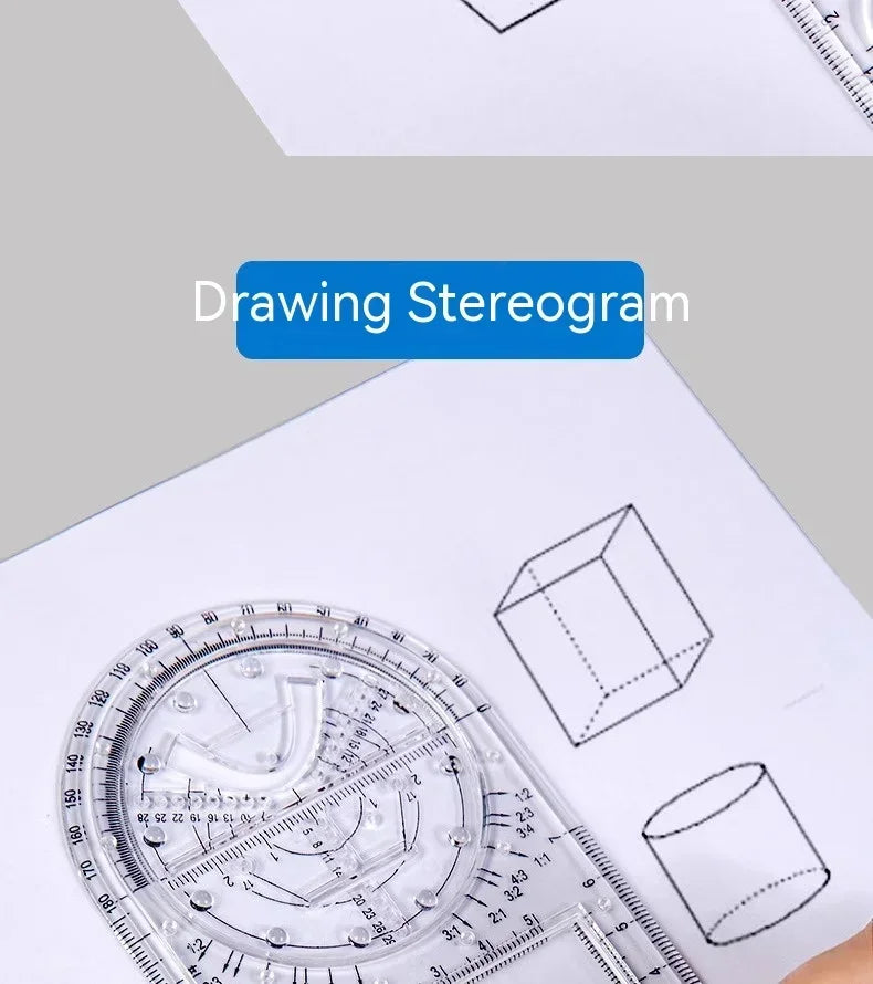 Multifunctional Geometry Ruler with Rotating Protractor