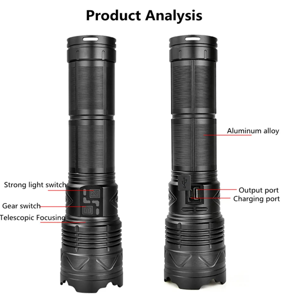 High-Power LED Flashlight – Rechargeable, Long-Range, Tactical Outdoor Torch