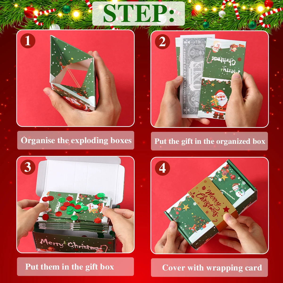 Christmas Gift Box DIY Folding Surprise Gift Box Money Pop Up Merry Christmas Surprise Gift Box Christmas New Year Gift