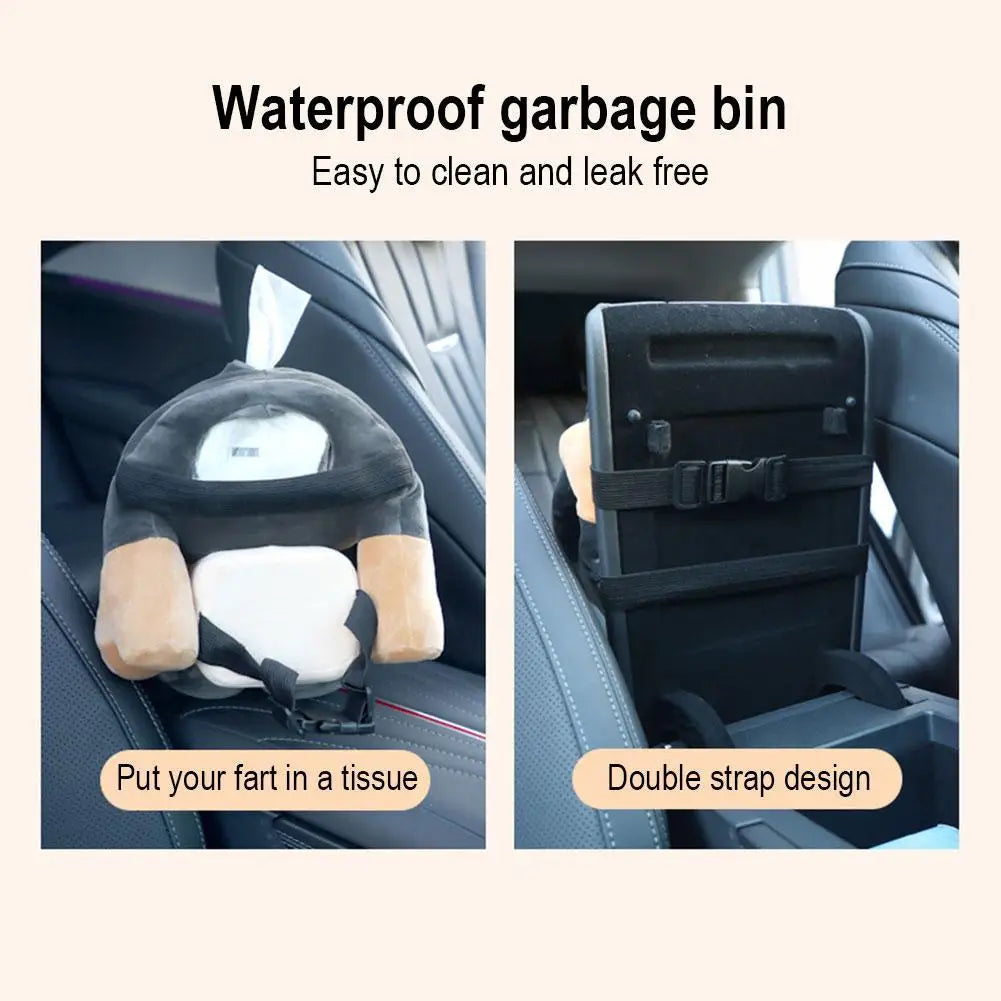 2-in-1 Plush Car Tissue Holder & Trash Can