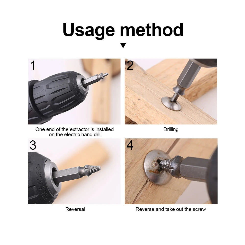 Damaged Screw & Bolt Extractor Set – Dual-Ended Drill Bits for Easy Removal