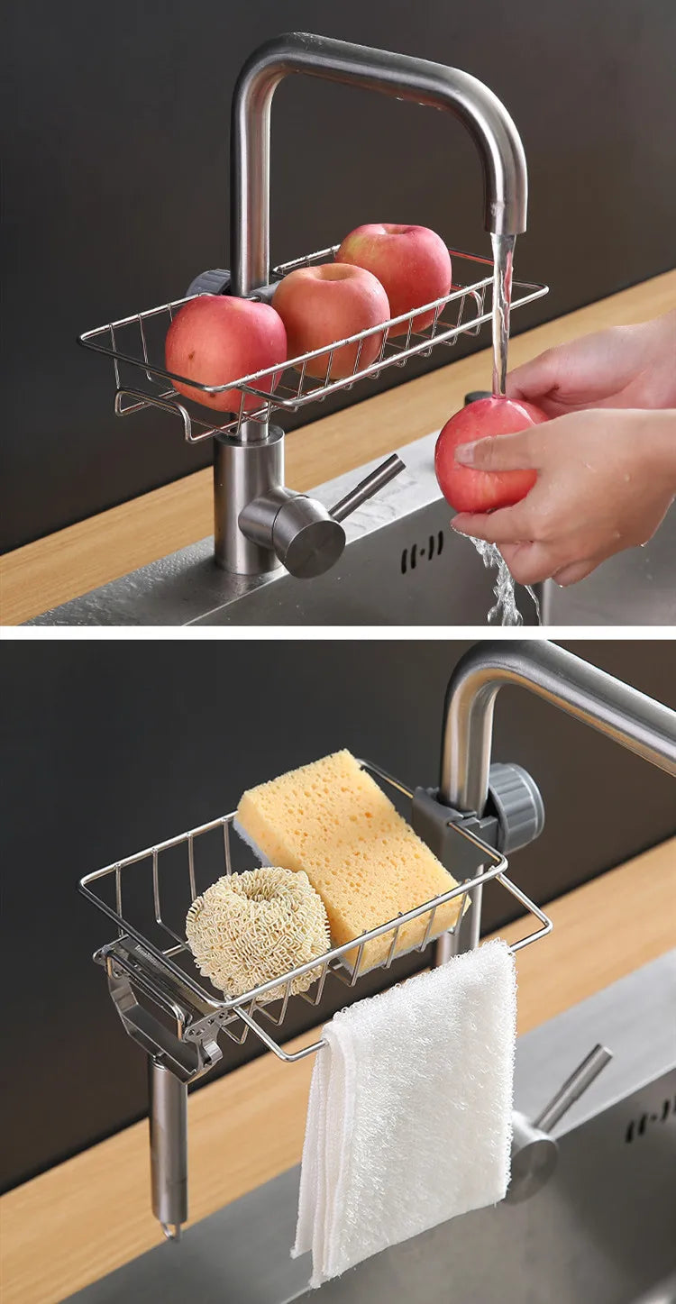 Adjustable Stainless Steel Faucet Organizer for Sink Storage