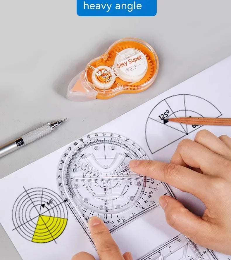 Multifunctional Geometry Ruler with Rotating Protractor