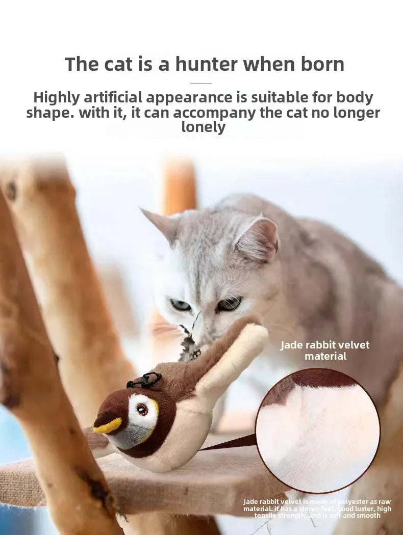 Interactive Chirping Bird Cat Toy – Touch-Activated & Rechargeable