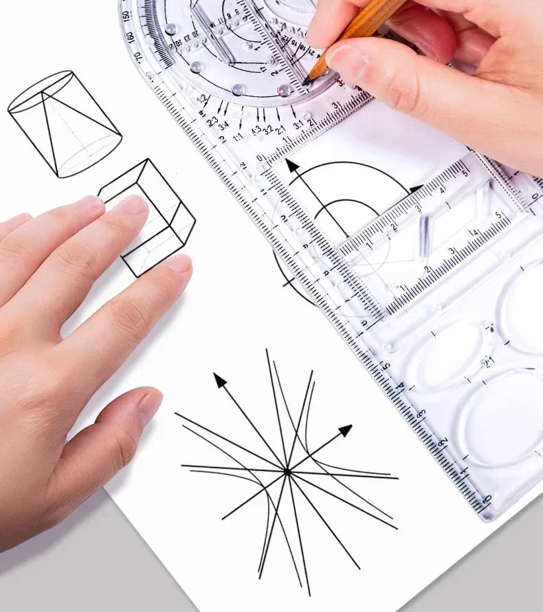 Multifunctional Geometry Ruler with Rotating Protractor