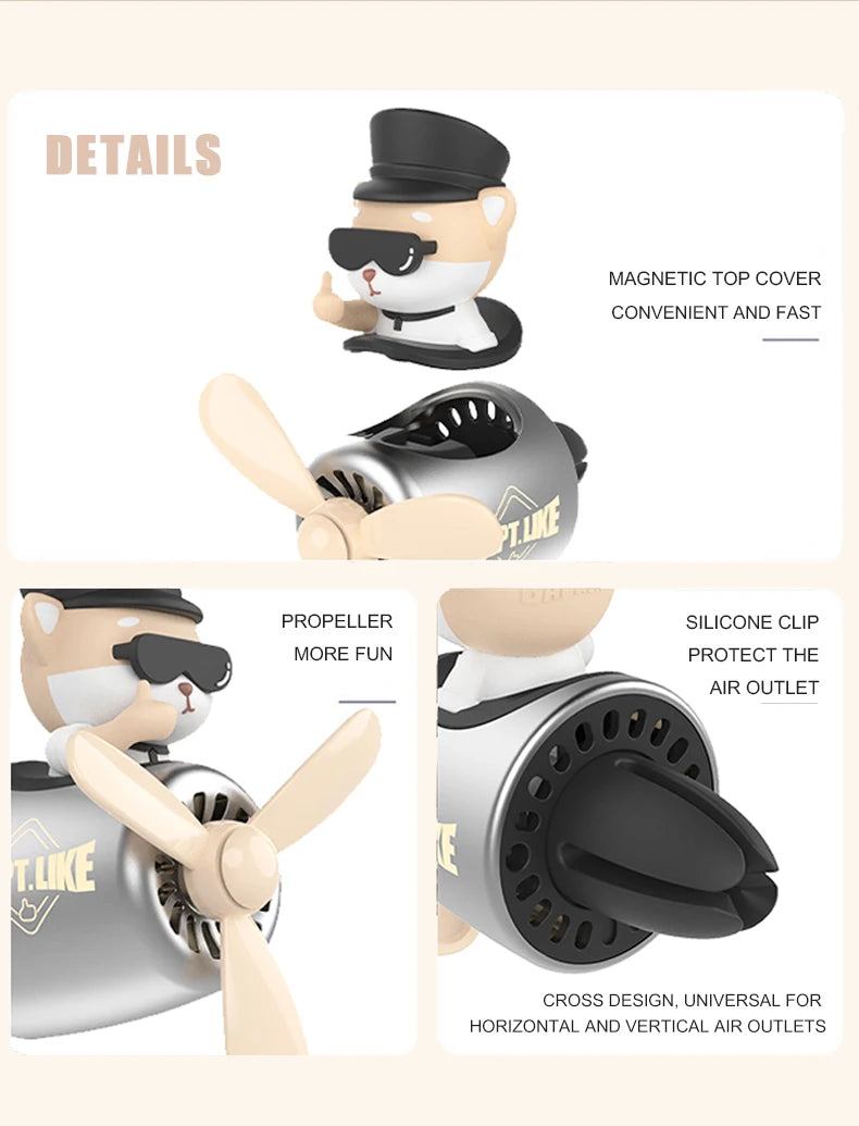 Pilot-Themed Car Air Freshener with Propeller Fan Clip