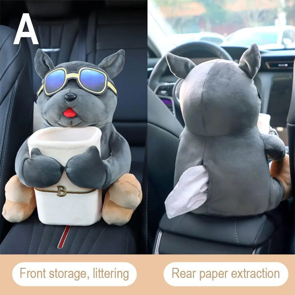 2-in-1 Plush Car Tissue Holder & Trash Can
