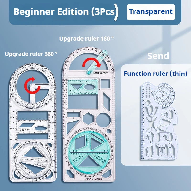 Multifunctional Geometry Ruler with Rotating Protractor