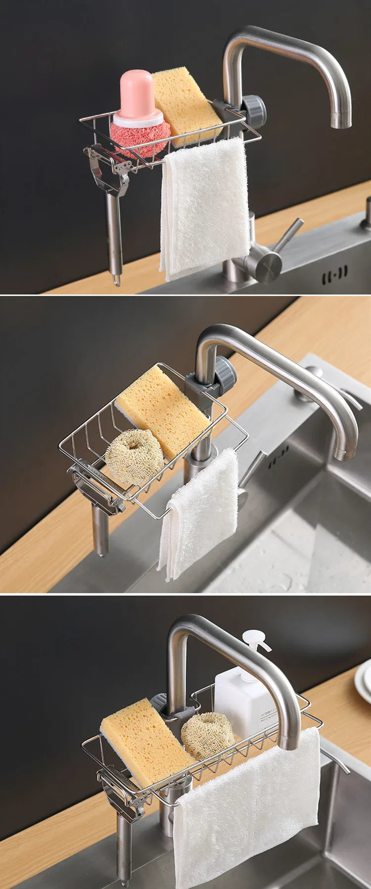 Adjustable Stainless Steel Faucet Organizer for Sink Storage