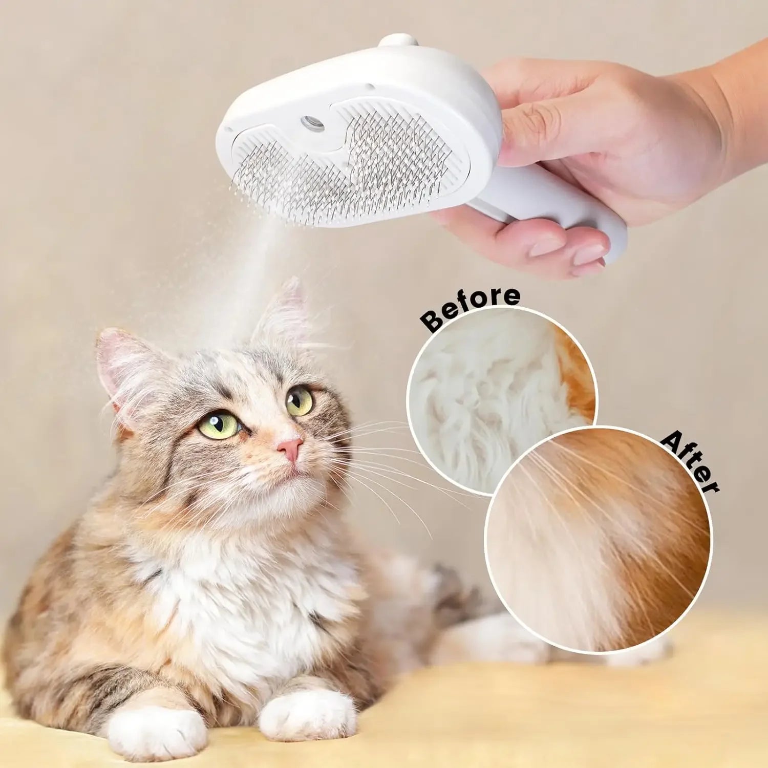 Pet Grooming Mist Comb – Self-Cleaning Dematting Brush with Built-in Humidifier