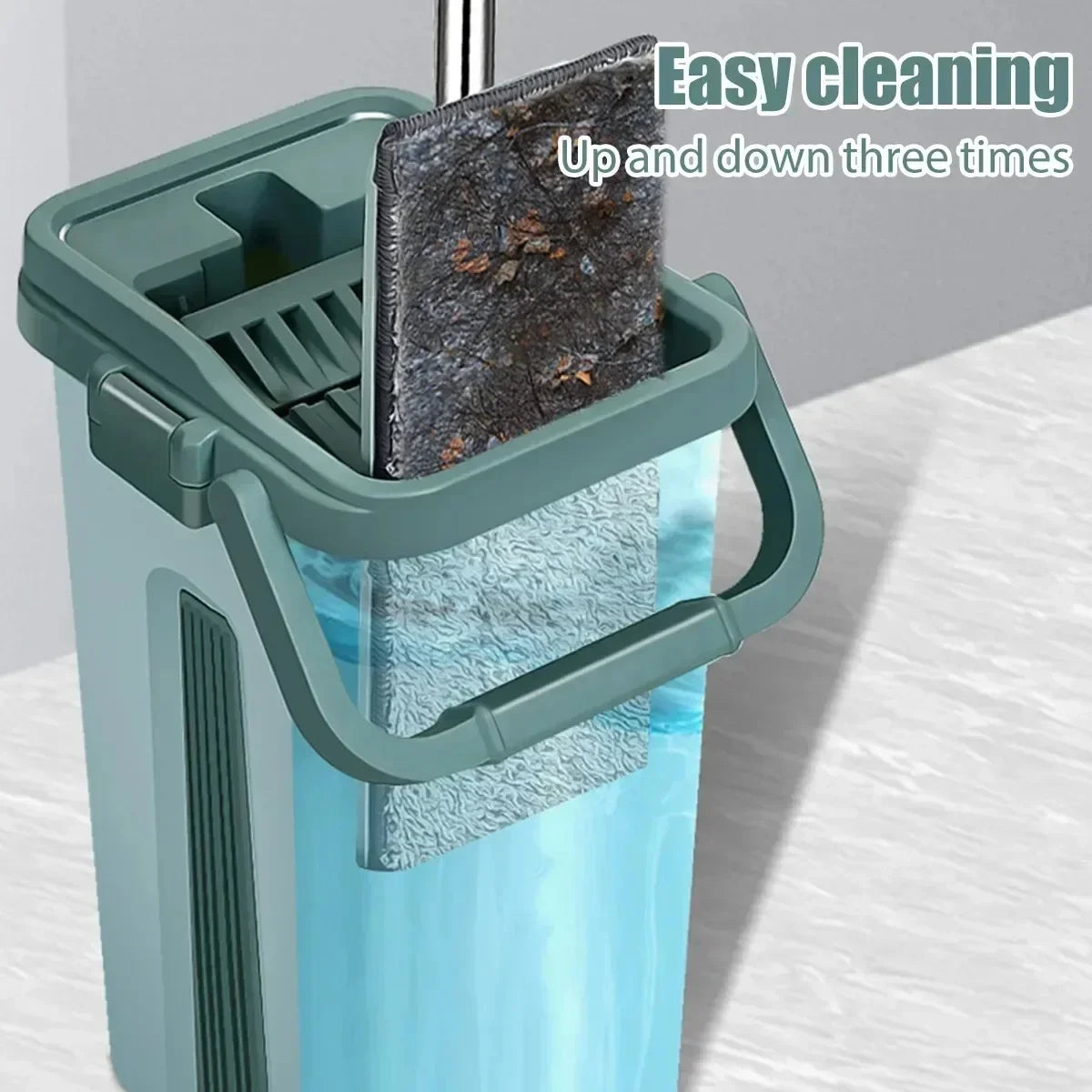 Hands-Free Flat Squeeze Mop & Bucket Set with Reusable Microfiber Pads