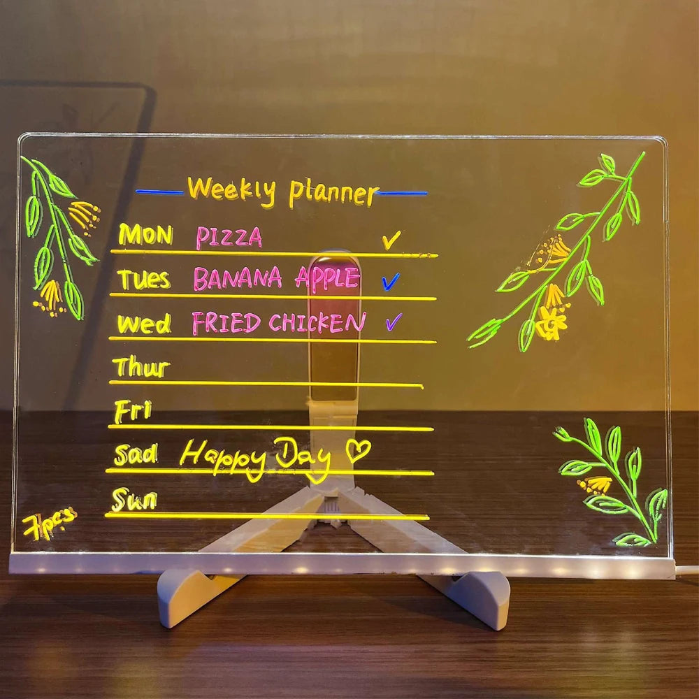 LED Acrylic Message Board with Night Light & Colorful Pens
