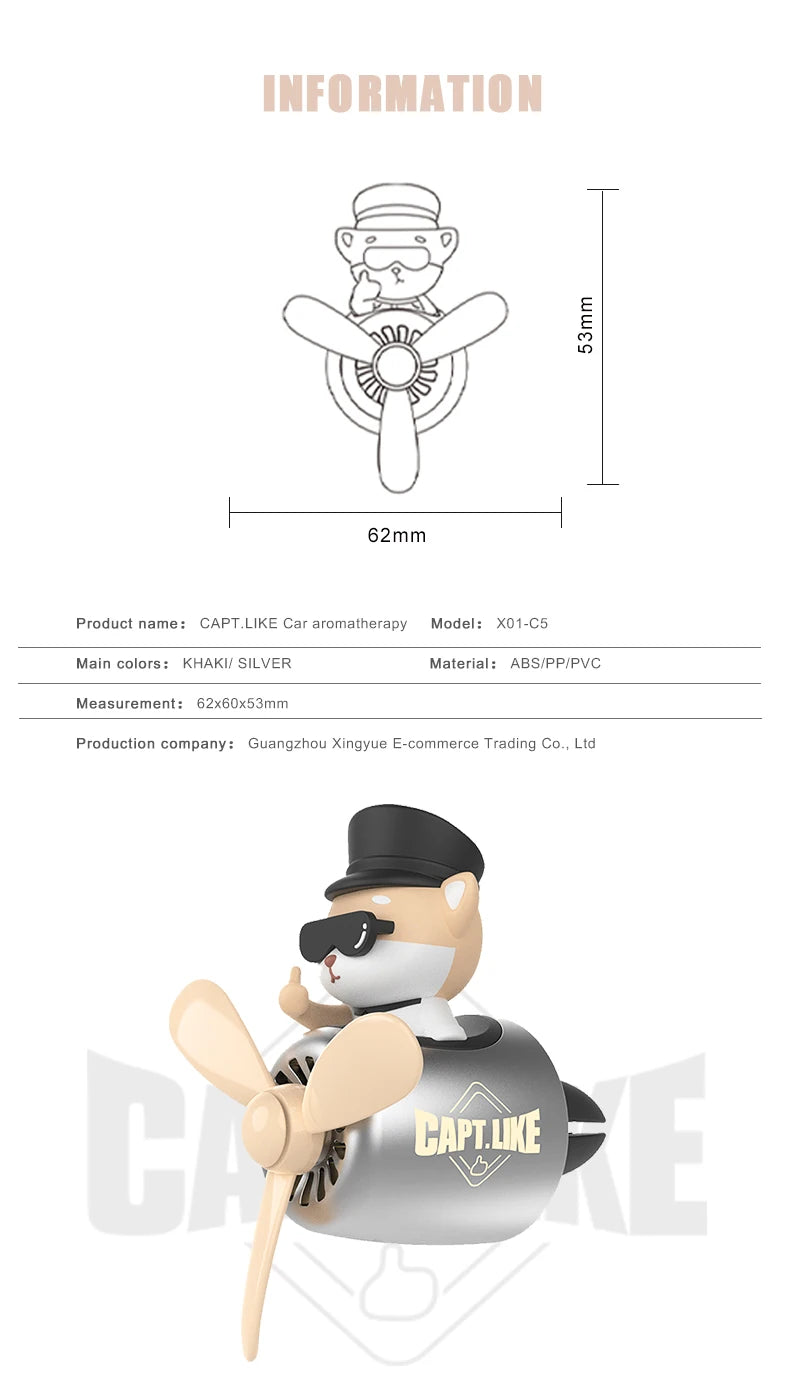 Pilot-Themed Car Air Freshener with Propeller Fan Clip