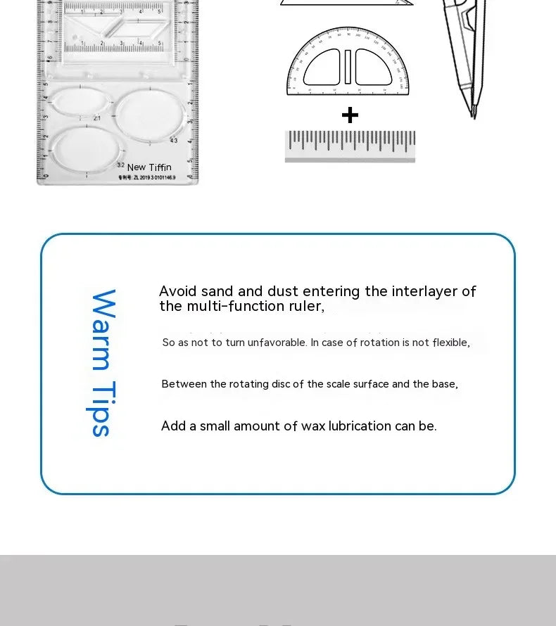 Multifunctional Geometry Ruler with Rotating Protractor