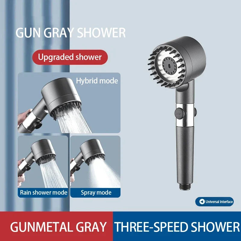 High-Pressure Shower Head with Adjustable Spray & Built-in Massage Brush