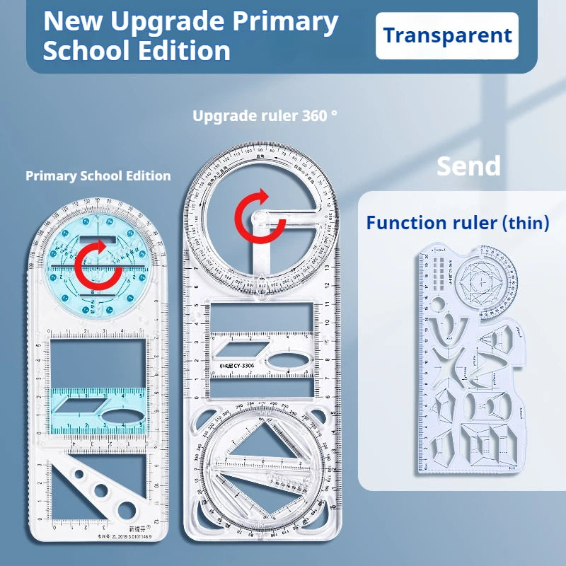Multifunctional Geometry Ruler with Rotating Protractor
