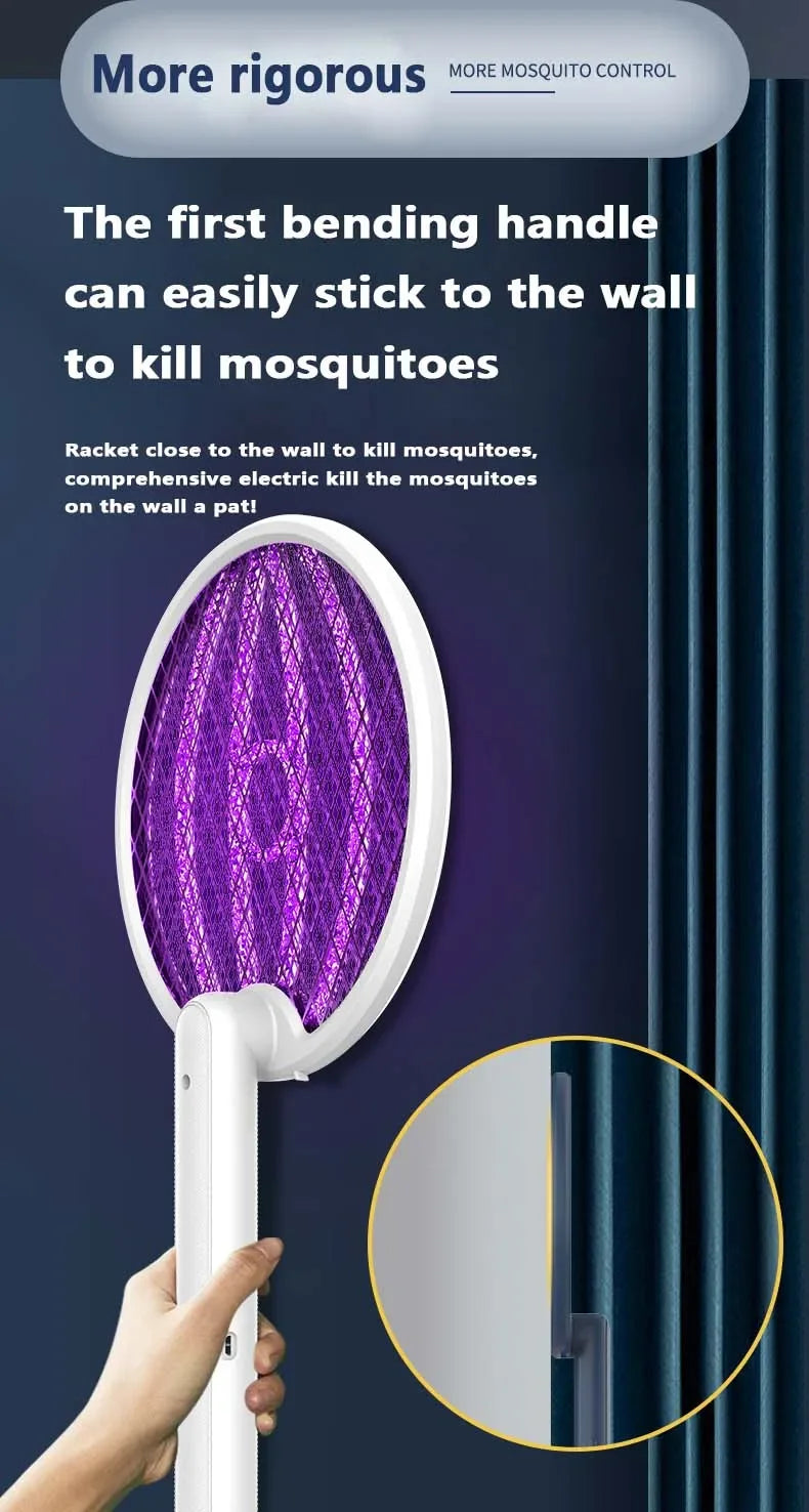 Foldable USB Electric Mosquito Zapper – 4-in-1 Silent Insect Killer Racket