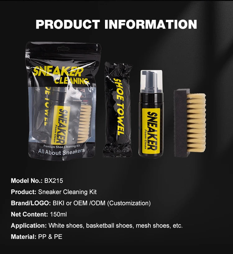All-in-One Sneaker Cleaning Kit – Foam Cleaner, Brush & Cloth