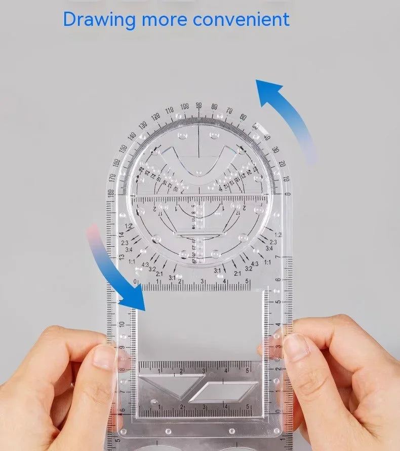 Multifunctional Geometry Ruler with Rotating Protractor