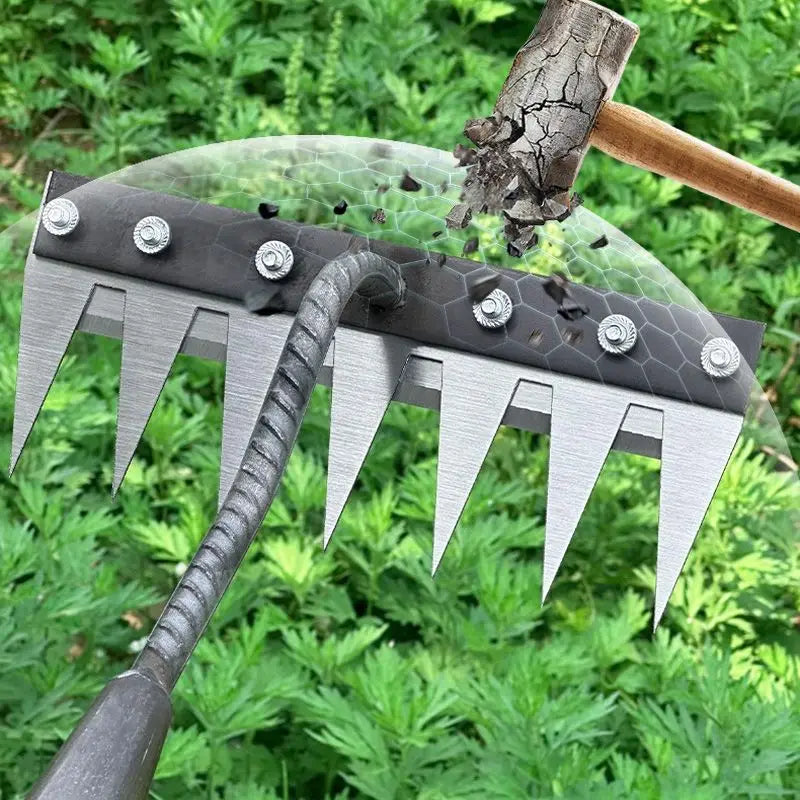 Heavy-Duty Carbon Steel Garden Weed Rake – 5 to 8 Teeth Options