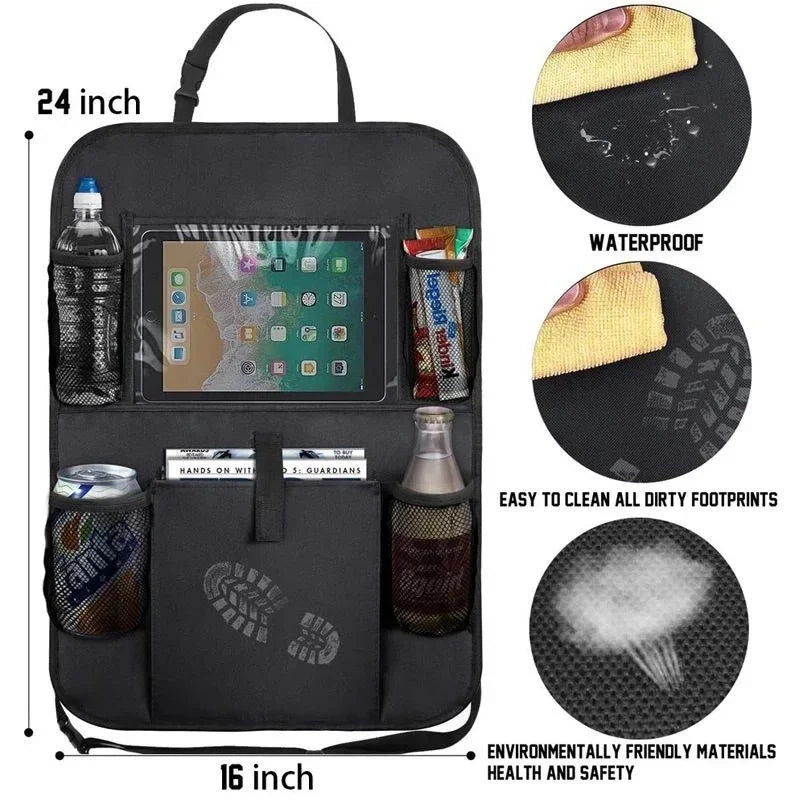 Car Backseat Organizer with Tablet Holder – Waterproof Seat Protector & Storage for Kids Travel