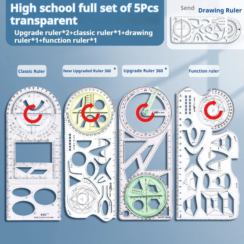 Multifunctional Geometry Ruler with Rotating Protractor