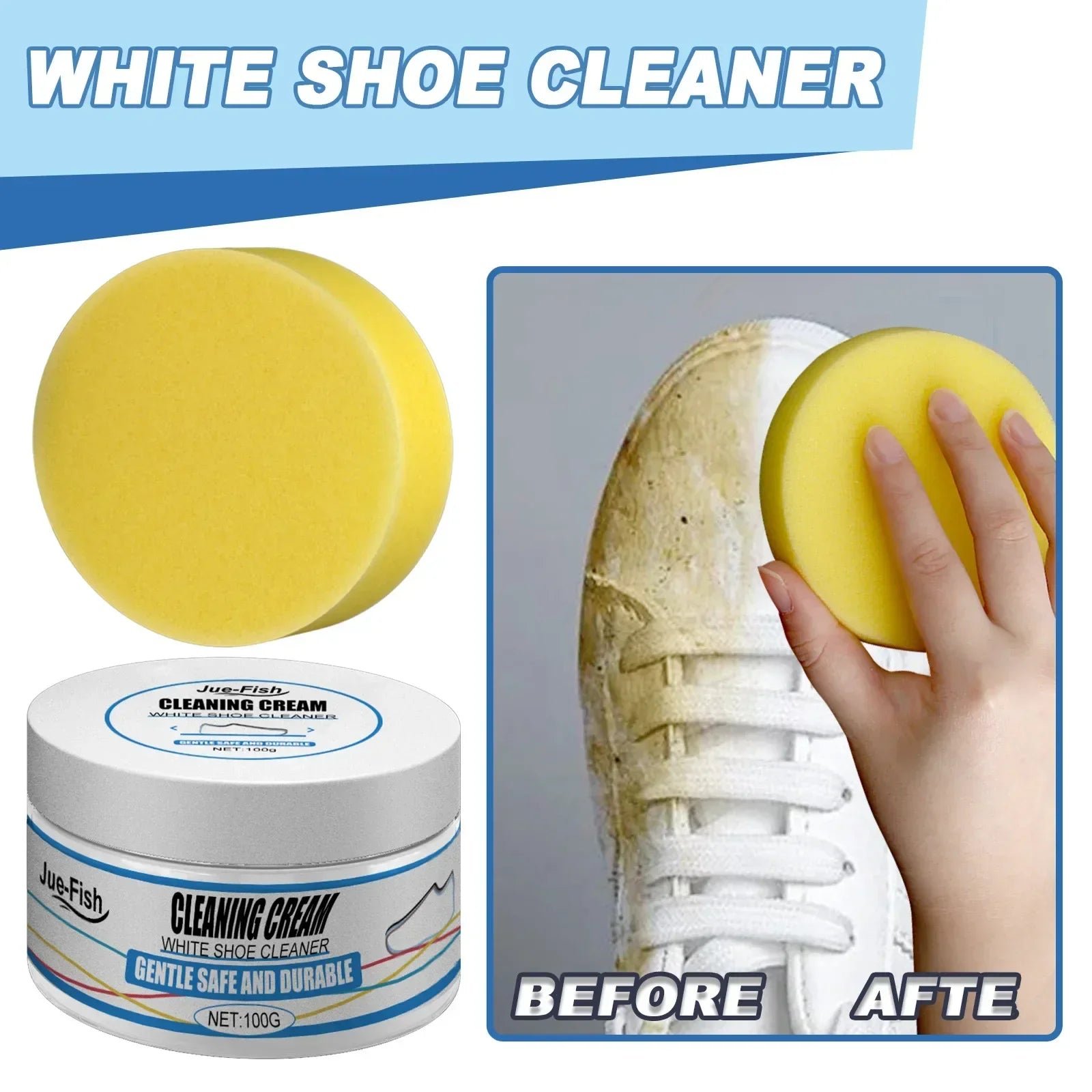 White Shoe Cleaning Cream with Sponge – Instant Stain Remover
