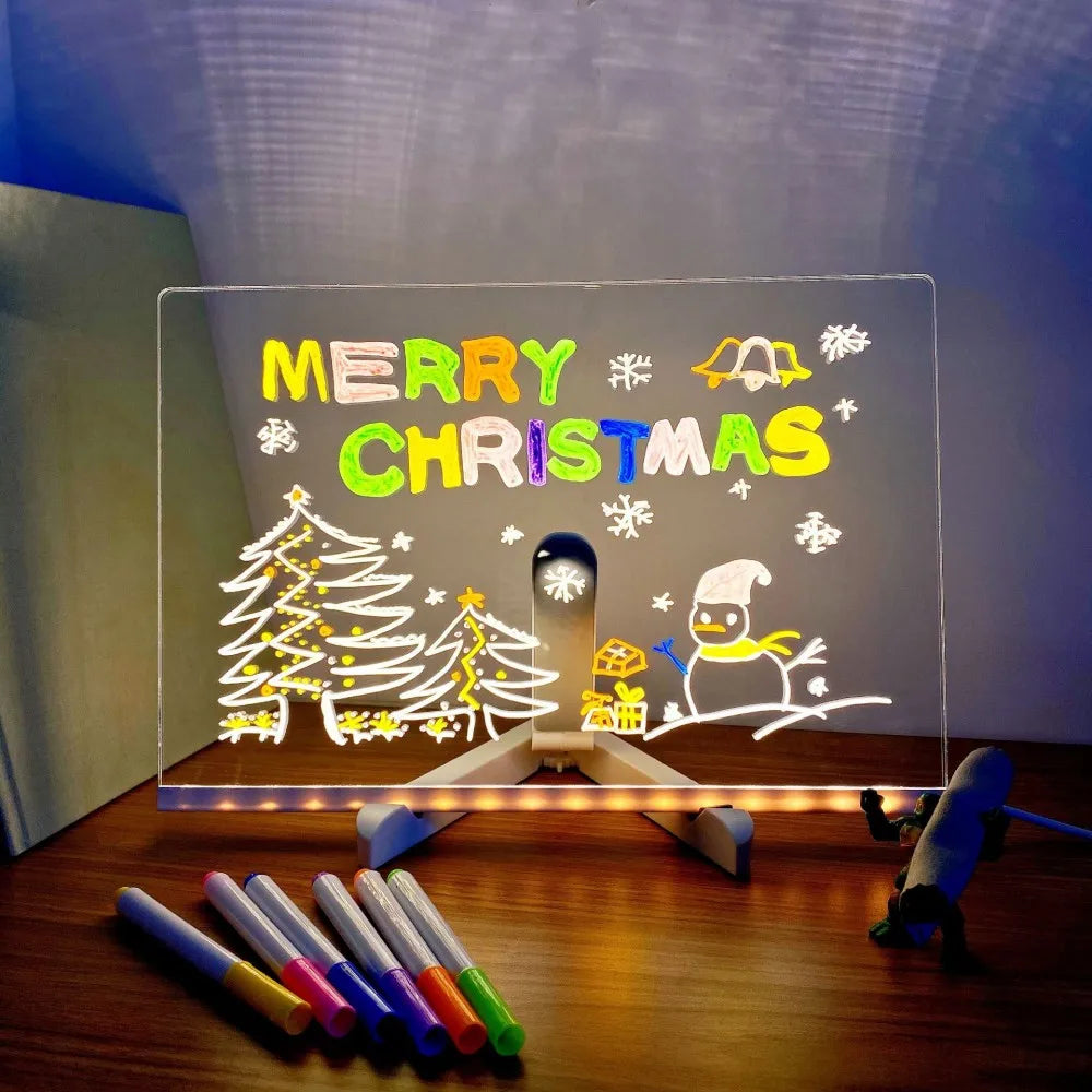 LED Acrylic Message Board with Night Light & Colorful Pens