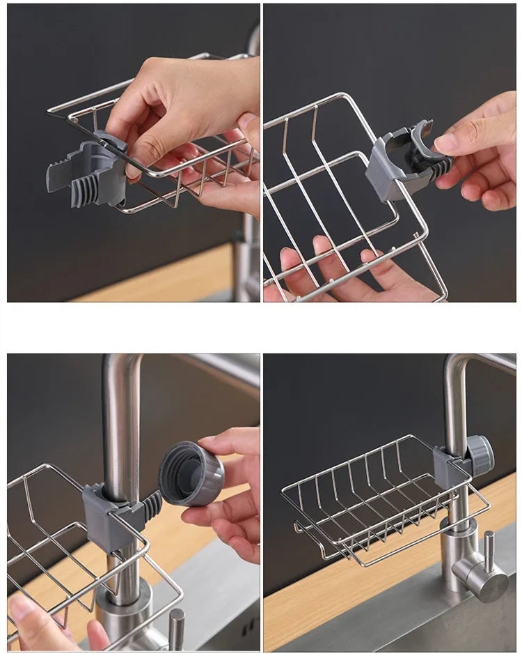 Adjustable Stainless Steel Faucet Organizer for Sink Storage