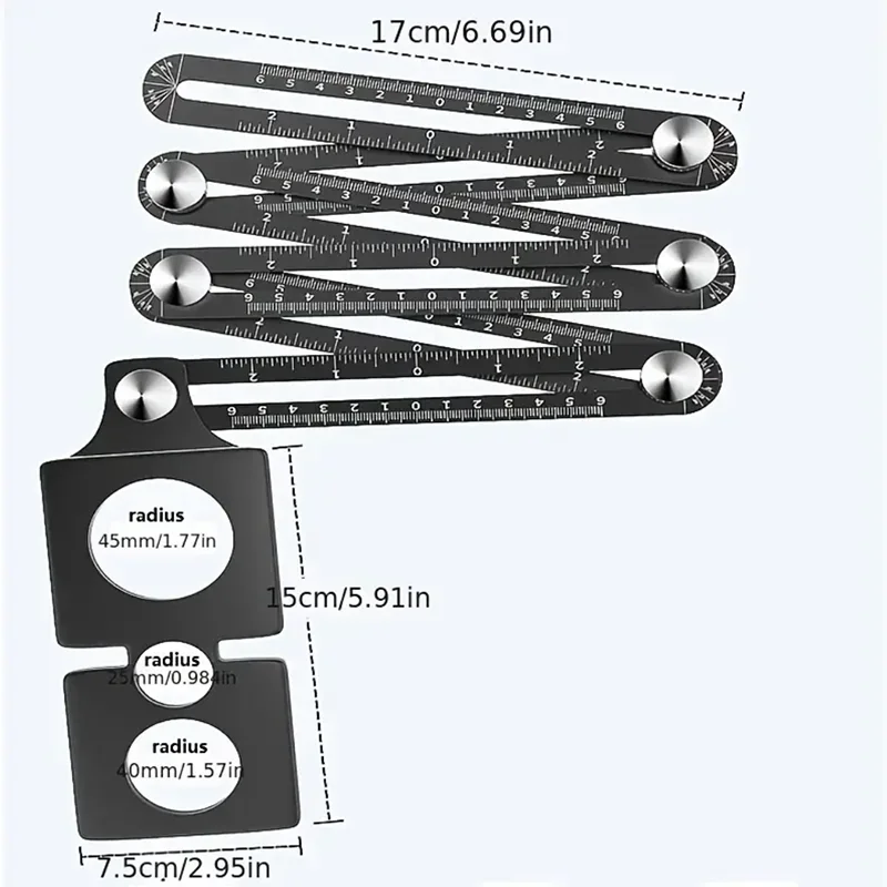 6-Fold Multi-Angle Measuring Ruler & Tile Hole Locator Tool Set
