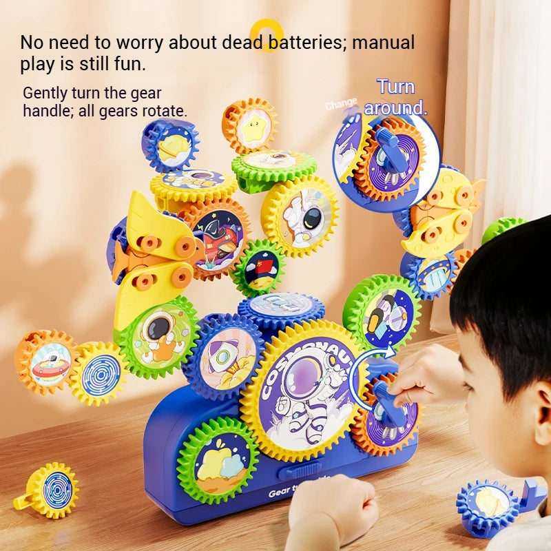 Electric Gear Building Set for Kids – 3D Rotating STEM Construction Toy