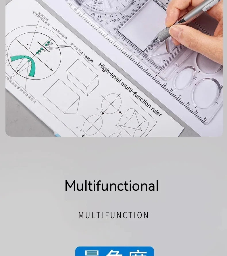 Multifunctional Geometry Ruler with Rotating Protractor