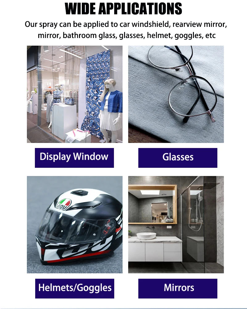 Long-Lasting Anti-Fog Spray for Clear Glass & Mirrors