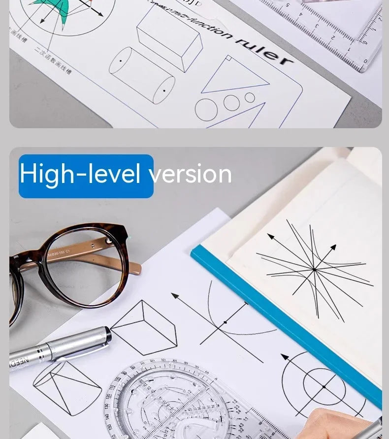 Multifunctional Geometry Ruler with Rotating Protractor